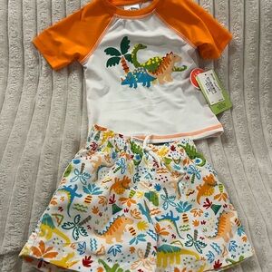 Kids Dinosaur Rashguard Set - Orange and White Boys Size 18 Months